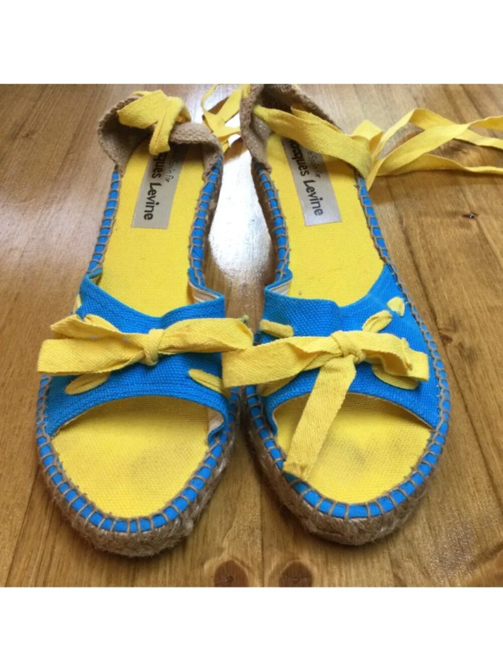 Jacques Levine Espadrille Wedge Sandals Ribbon Tie Womens Size 10 Made In Spain